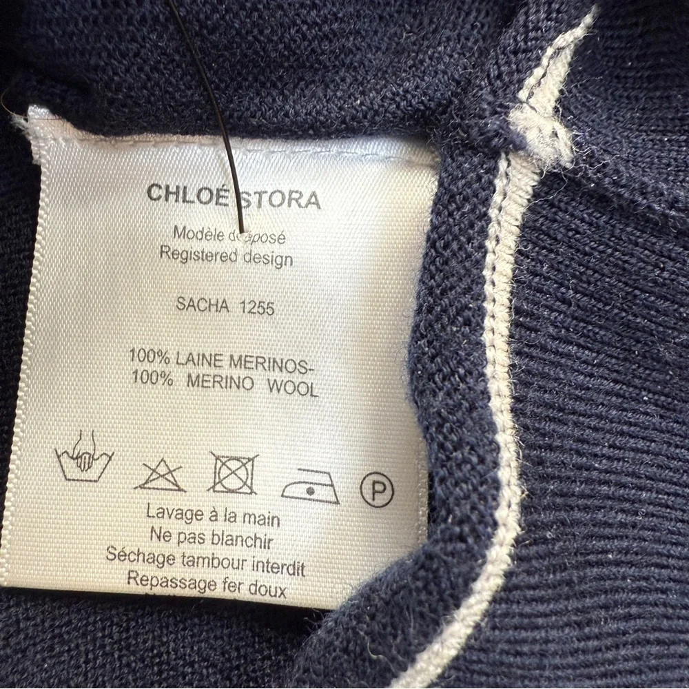 Chloé Stora dark navy blue long-sleeve polo shirt sweater 100%‎ merino wool - Picture 7 of 9
